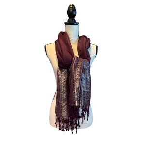 Womens Purple Paisley Viscose Blend Scarf Shawl Wrap With Fringe 68 inches